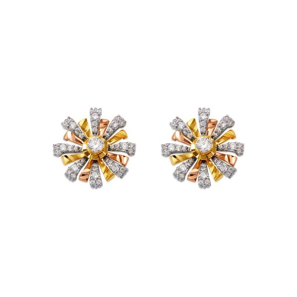 14 REAL GOLD Fancy Flower CZ Stud Earrings 14.5 MM